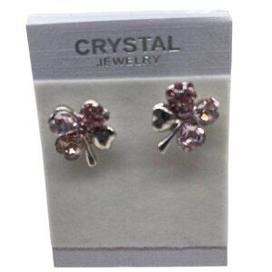 Crystal Jewelry Four Leaf Clover Earrings Pink & Silver‎ Tone Swarovski Crystals